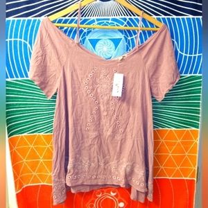 ❄️ NWT Pacsun LA Hearts Boho Mauve Pink Cold Shoulder Blouse Embroidered Sz XS